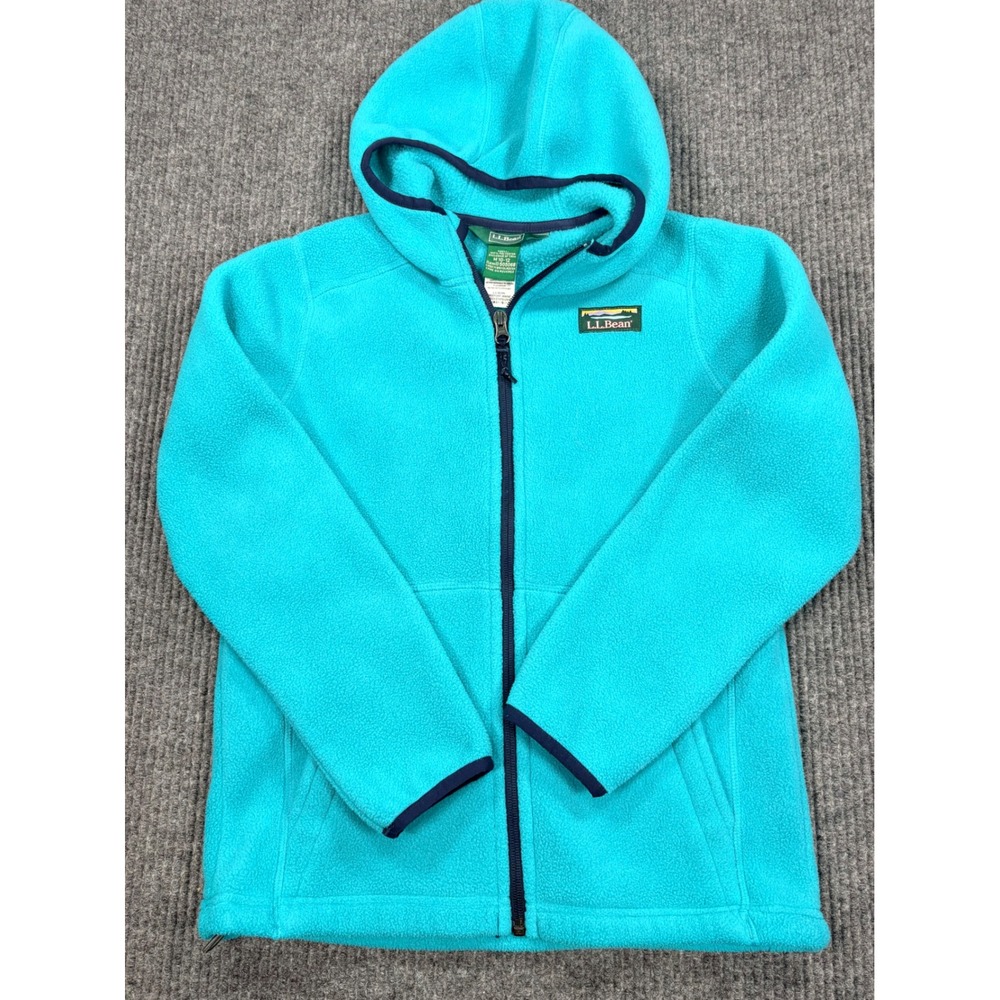 LL Bean Kids Fleece Hoodie Full Zip Turquoise Blue Jacket M 10-12 505068
